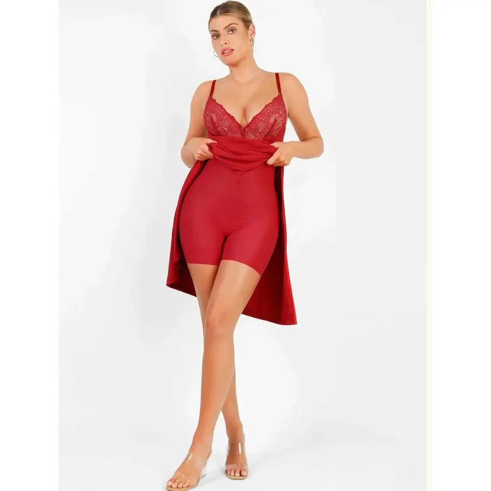 NWT Popilush Shapewear Lace V Neck Side Slit Slimming Maxi Slip Dress Sz XL - Picture 4 of 6